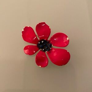 Signed vintage 1950s collectible Lisner red enamel floral brooch